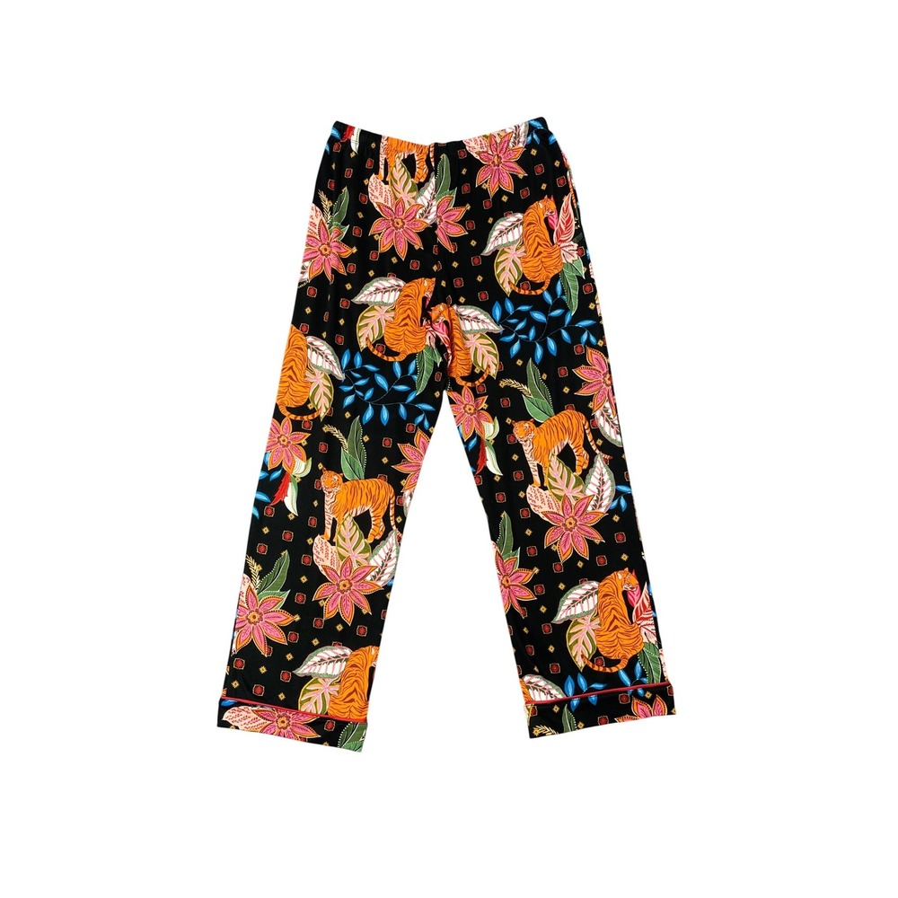 Room Service Tropical Tiger Wide Leg Pajama Pants Size Medium Comfortable Lounge